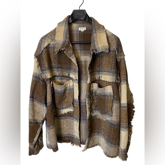 POL  Anthropologie Plaid Fringe Oversized Shacket Women’s Size Small - Picture 2 of 12